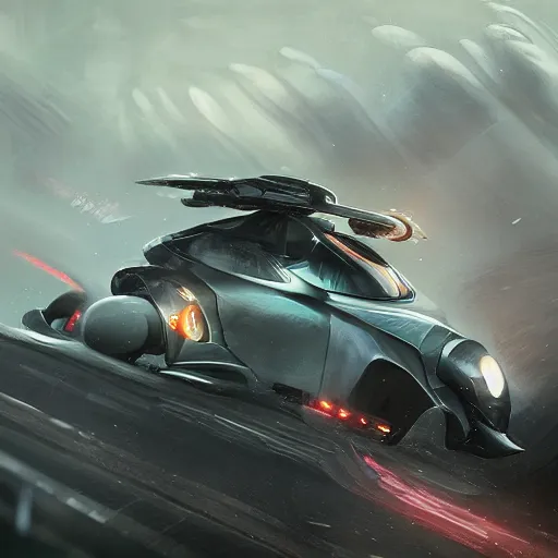 Image similar to custom car, elegant, digital painting, concept art, smooth, sharp focus, art style from Wang Ke and Greg Rutkowski and Bruce Kaiser and Scott Robertson and Dmitry Mazurkevich and Doruk Erdem and Jon Sibal, small style cue from Blade Runner and Minority Report and iRobots