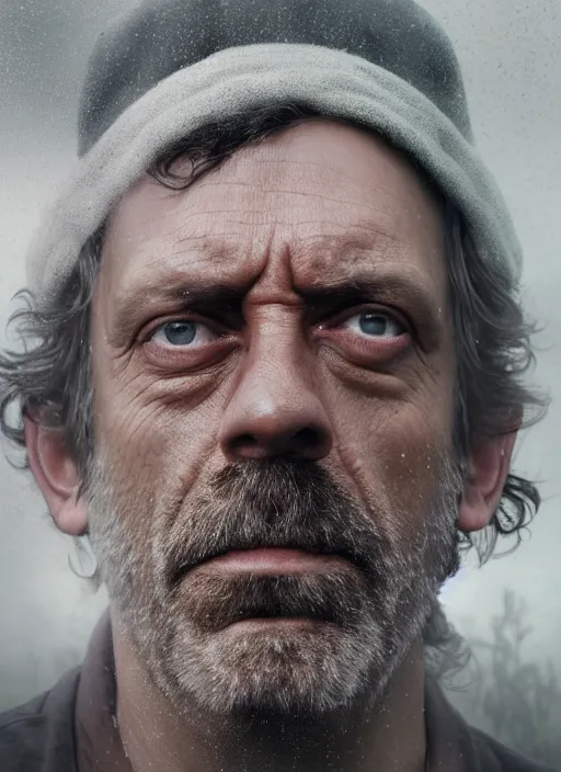 Image similar to doctor house as an indian in real life, face centered portrait of hugh laurie, confident, fog, rain, volumetric lighting, sharp focus, ultra detailed, cgsociety by leesha hannigan, ross tran, thierry doizon, kai carpenter, ignacio fernandez rios, noir art house,