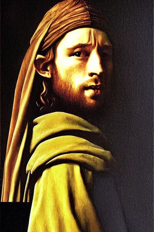 Image similar to attractive male, the lord of the rings, painting by johannes vermeer