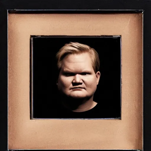 Image similar to andy richter, laser eyes,, by joseph cornell,