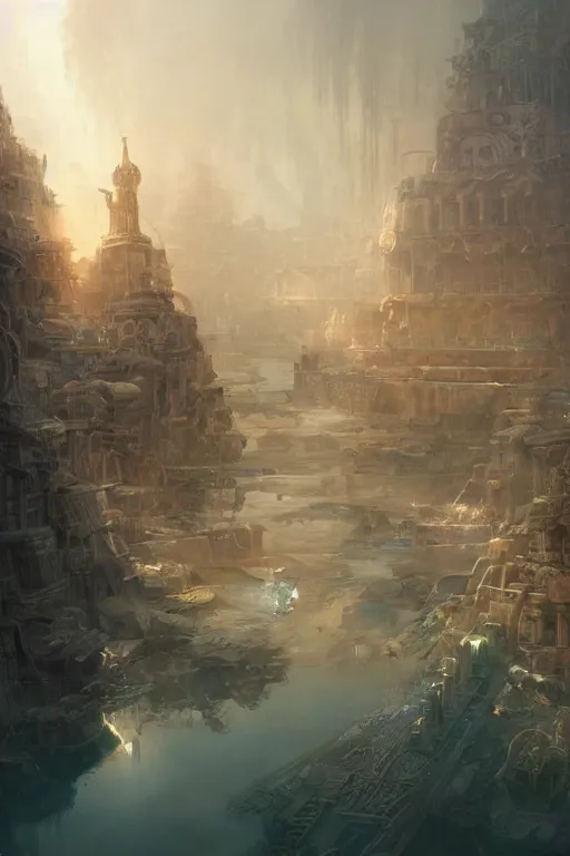 Image similar to marvellous lost city of atlantis, powerfull, intricate, elegant, volumetric lighting, digital painting, highly detailed, artstation, sharp focus, illustration, concept art, ruan jia, steve mccurry