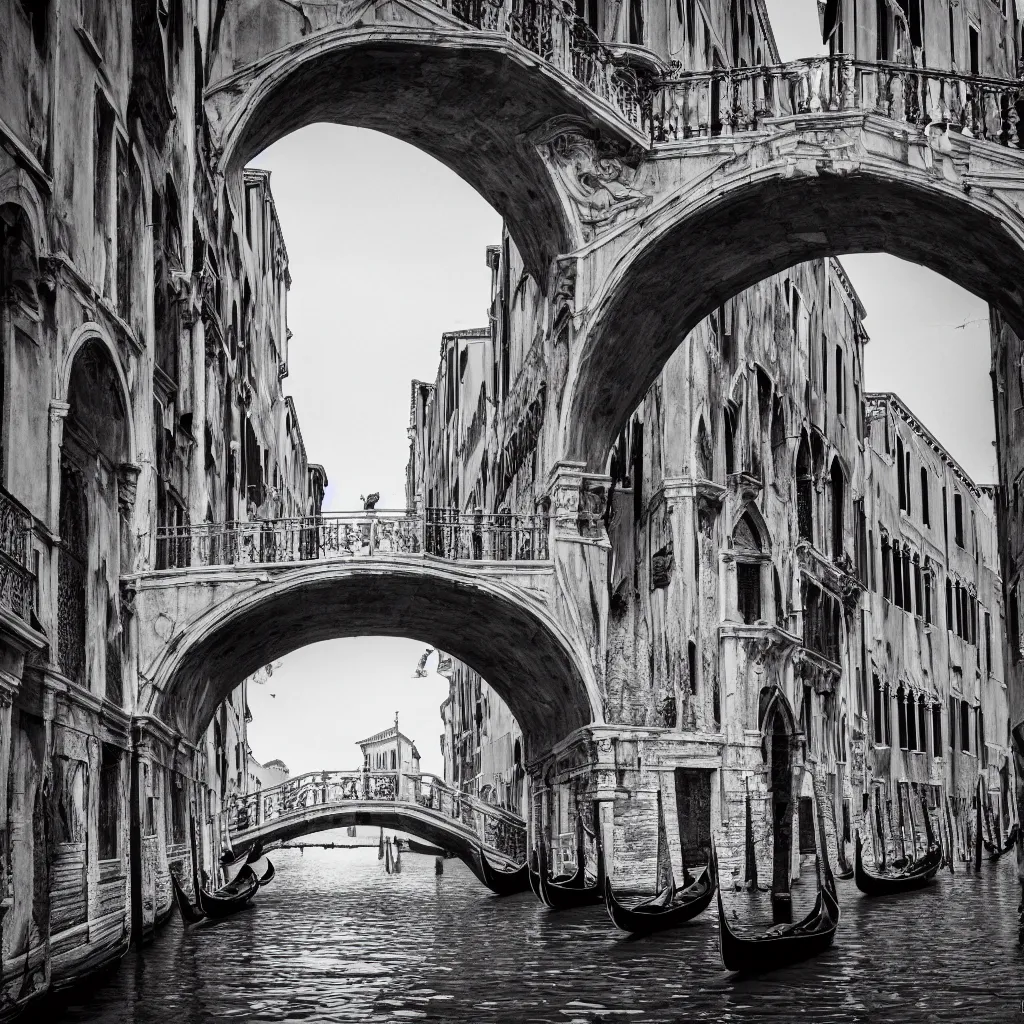 Prompt: venice bridges by piranesi, composition, cinematic, rule, grid