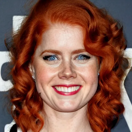 Prompt: Amy Adams as a young redhead, a wild and curls hairstyle, smiling