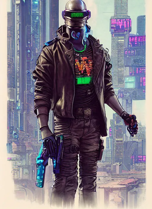 Image similar to cyberpunk mercenary. hiding in allyway. portrait by mœbius and will eisner and gil elvgren and pixar. realistic proportions. cyberpunk 2 0 7 7, apex, blade runner 2 0 4 9 concept art. cel shading. attractive face. thick lines.