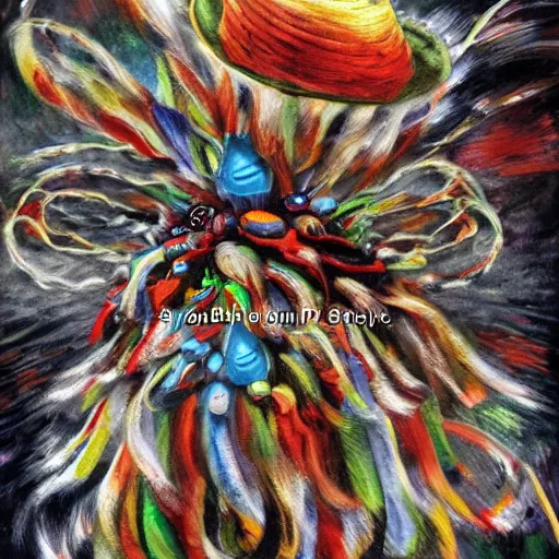 Image similar to a hat elemental, whirling energy made of hats ( dramatic, cinematic, by simon bisley )