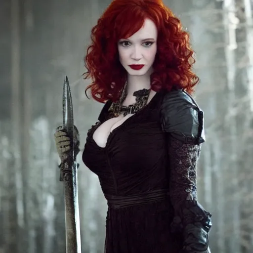 Image similar to full shot photo of christina hendricks as a vampire warrior