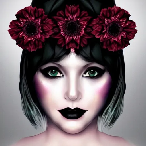 Image similar to beautiful dark goddess, black flower crown, stunning, trending on artstation, symmetrical