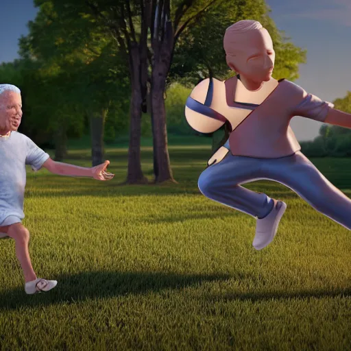 Prompt: a statue of joe biden chasing a child, octane render, 3 d render, 4 k, hyper realistic, super detailed.