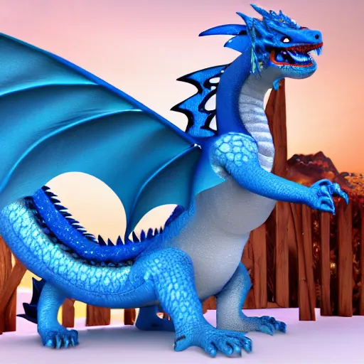 Prompt: HD, 3d render,furry , chubby female dragon , blue scales. playing in the snow