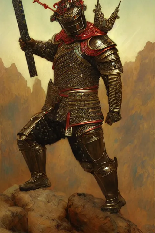 Image similar to beefy male wearing armor, tang dynasty, cublism, painting by gaston bussiere, craig mullins, j. c. leyendecker, tom of finland