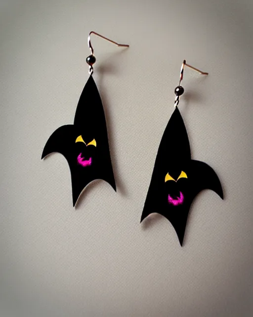 Image similar to spooky cartoon bat, 2 d lasercut earrings,