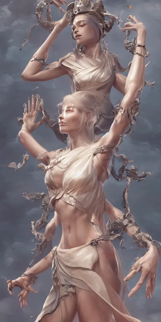 Image similar to goddess with six arms made by Stanley Artgerm Lau, WLOP, Rossdraws, ArtStation, CGSociety, concept art, cgsociety, octane render, trending on artstation, artstationHD, artstationHQ, unreal engine, 4k, 8k,