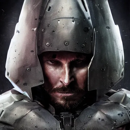 Image similar to christian bale portrait, dystopia core, apocalyptic, warrior, riot, dramatic, sharp focus, fiction, neon, fantasy, hyper detailed, digital art, trending in artstation, cinematic lighting, studio quality, smooth render, unreal engine 5 rendered, octane rendered, art style and nixeu and wlop and krenz cushart