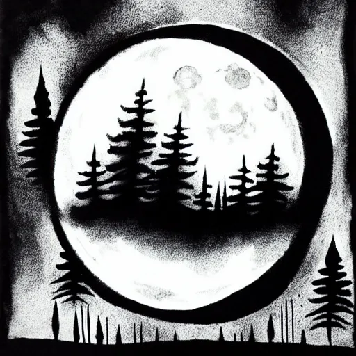 Image similar to moon above forest, zen ink