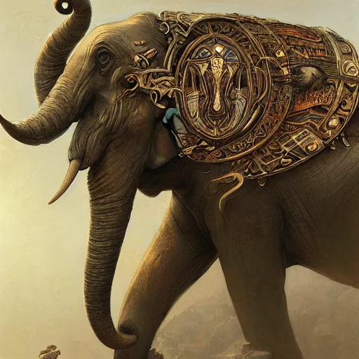 Prompt: ancient psychic tandem war elephant, by ernst haeckel, artgerm, greg rutkowski, h. r. giger and zdislaw beksinski, trending on artstation