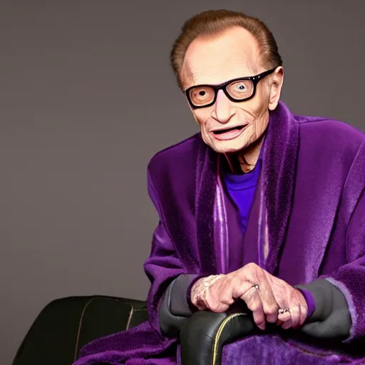 Prompt: larry king wearing a purple cloak like skeletor mad - magazine