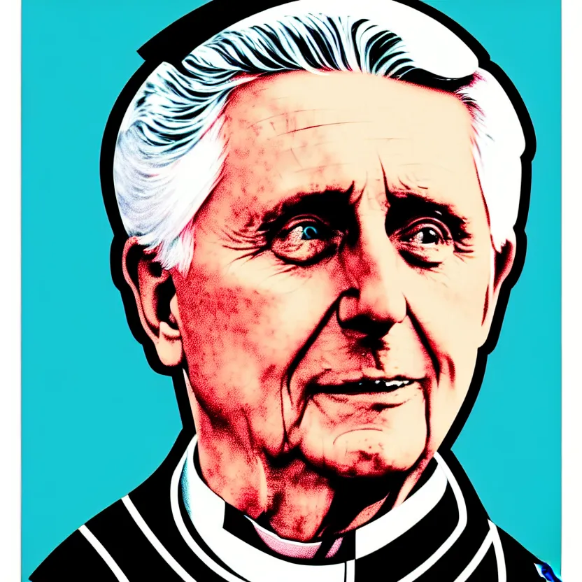 Image similar to portrait of pope benedict xvi screen print. pop art, high detail 8 k