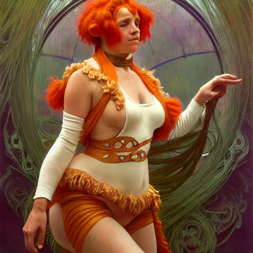 Image similar to channing tatum as an oompa loompa, fantasy, d & d, intricate, detailed, by by alphonse mucha, adolfo hohenstein, alice russell glenny, stanley artgerm lau, greg rutkowski, detailed, trending on artstation, trending on artstation, smooth