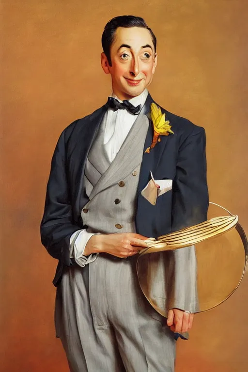 Prompt: Pee Wee Herman oil on canvas, golden hour, artstation, by J. C. Leyendecker and Peter Paul Rubens,