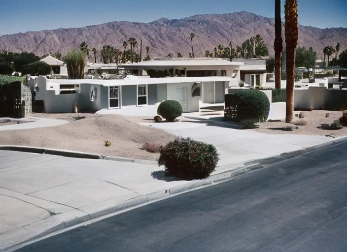 Image similar to a detailed photograph of 1 9 7 0 s palm springs neighborhood by slim aarons, photoreal, minimal, getty images, 4 k