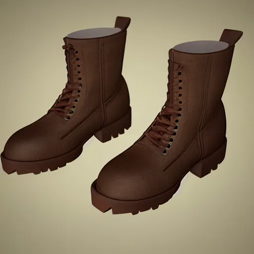 Prompt: hyper realistic complex 3 d vintage the flat head boots, blender, lighting wide shot