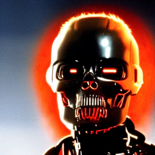 Image similar to still of the terminator ( 1 9 8 4 ) wearing a futuristic helmet with thermal vision, thermal vision