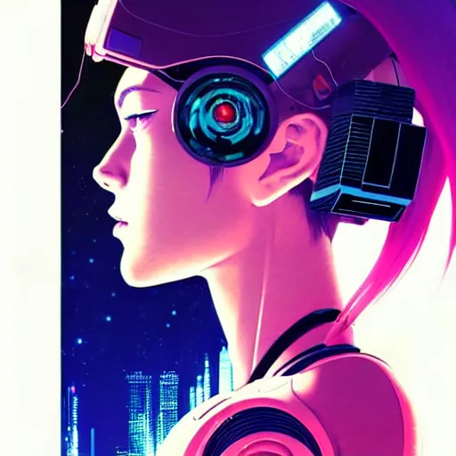 Image similar to side portrait scifi cyborg girl with robotic parts and spacesuit | | head only in center of image, audrey plaza, fine detail!! anime!! realistic shaded lighting!! poster by ilya kuvshinov katsuhiro otomo ghost - in - the - shell, magali villeneuve, artgerm, jeremy lipkin and michael garmash and rob rey