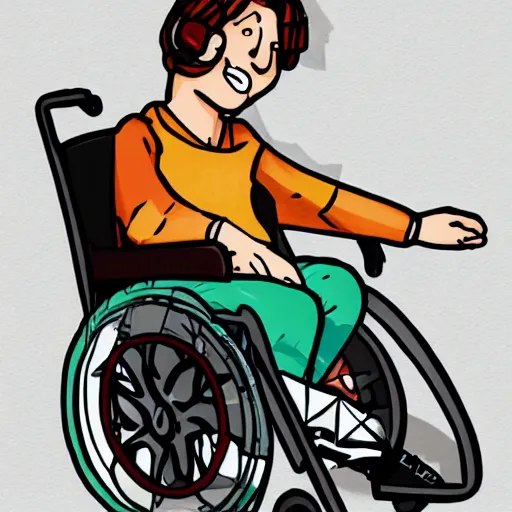 Image similar to an illustration of a character woth wheelchair in the style of vanessa morales