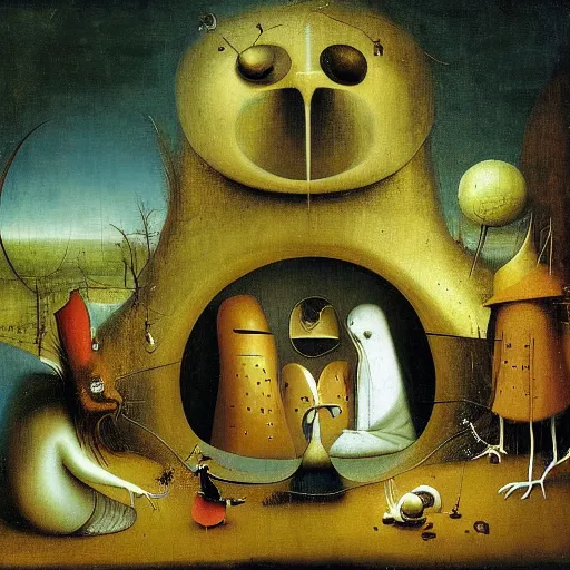 Prompt: samorost by hieronymus bosch