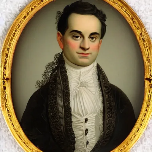 Prompt: 1800s photographic portrait of ben shapiro in baroque clothing, highly detailed, faded, stained, cracked