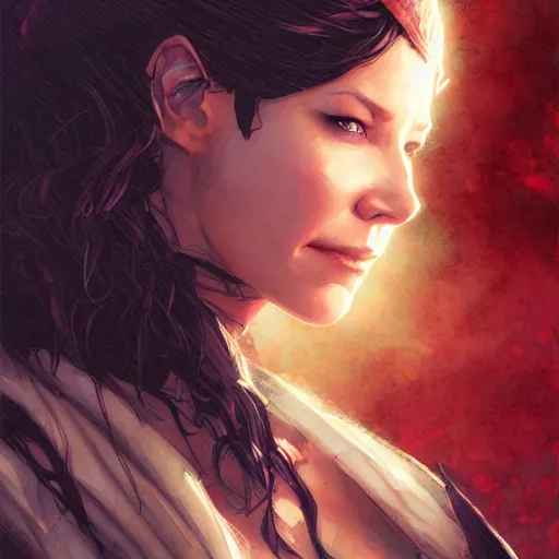 Image similar to evangeline lilly as a pirate, digital illustration, by artgerm and greg rutkowski,