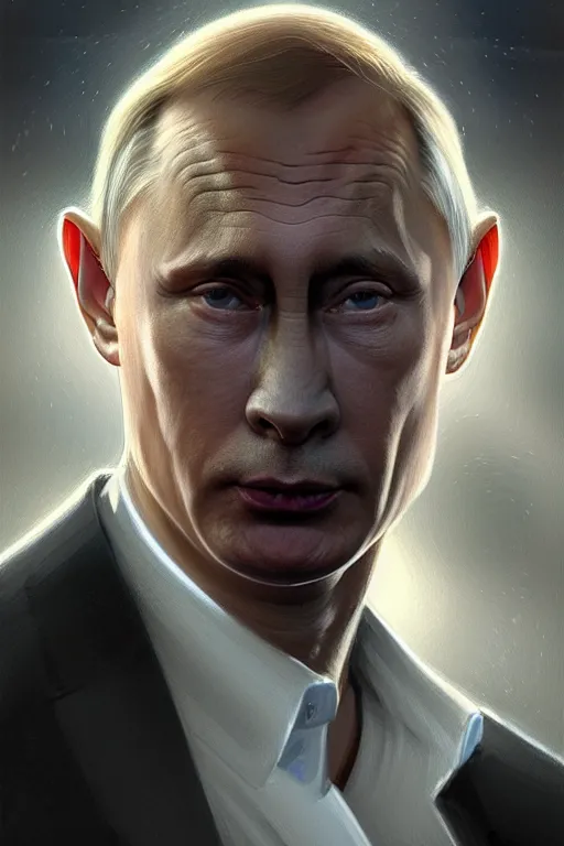 Image similar to vladimir putin with jar jar binks eyes, realistic portrait, symmetrical, highly detailed, digital painting, artstation, concept art, smooth, sharp focus, illustration, cinematic lighting, art by artgerm and greg rutkowski and alphonse mucha