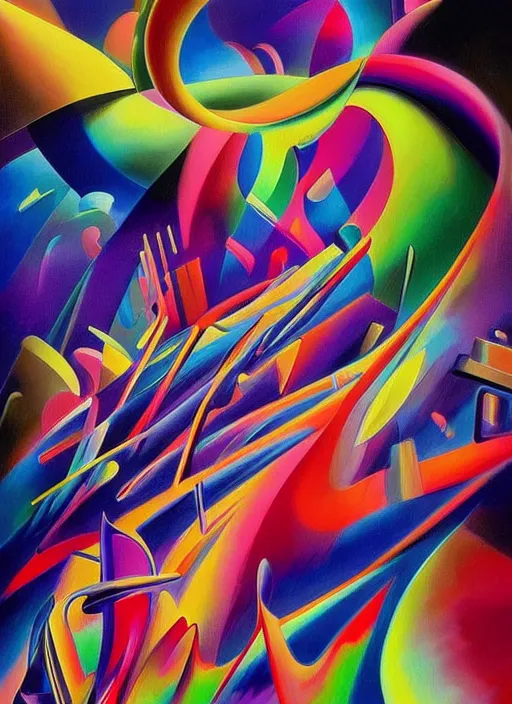 Image similar to A surreal neon painting of Zaha hadid 3d kandinsky fractal Vladimir kush and dali and kandinsky, 3d, realistic shading, complimentary colors, vivid neon colors, aesthetically pleasing composition, masterpiece, 4k, 8k, ultra realistic, super realistic,