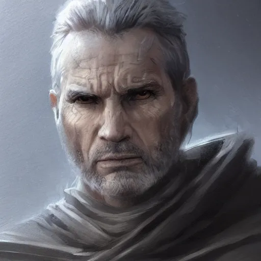 Image similar to portrait of a man by greg rutkowski, old jedi master, he looks like sam witwer, wearing gray jedi robes, star wars expanded universe, he is about 6 0 years old, highly detailed portrait, digital painting, artstation, concept art, smooth, sharp foccus ilustration, artstation hq