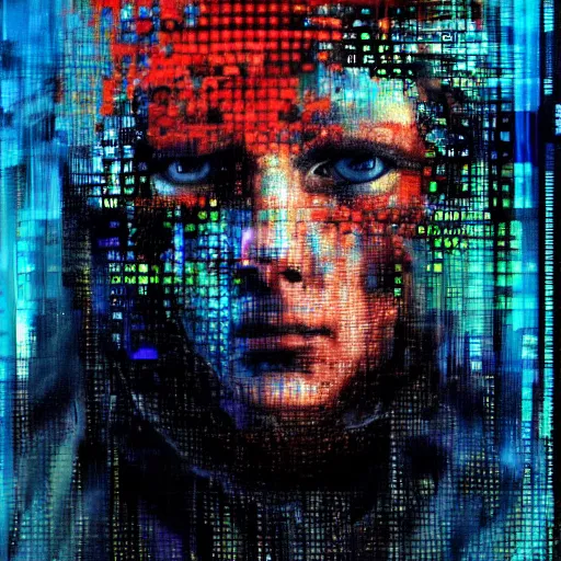 Prompt: hyperrealistic portrait of a cyberpunk character, digital ui, by Guy Denning, Johannes Itten, Russ Mills, glitch art, hacking effects, glitch effects, digitial tech effects, chromatic, color blocking!, oil on canvas, concept art, abstract