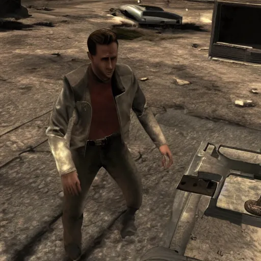 Prompt: screenshot of ryan gosling in fallout new vegas