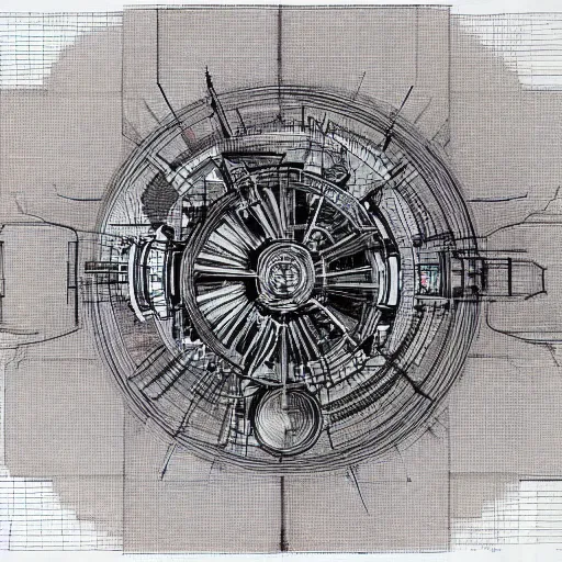 Prompt: photo of blueprint of fusion reactor designed by leonardo davinci