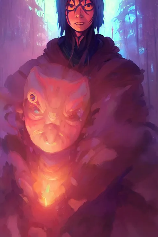 Image similar to Portrait of yokai shaman king, japan, in neon forest, digital art from artstation by Ruan Jia and Mandy Jurgens and Artgerm and Andreas Rocha and Greg Rutkowski