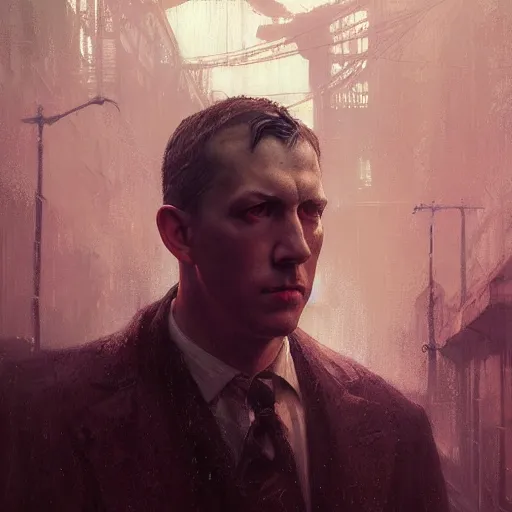 Image similar to , h p lovecraft hyperrealistic portrait, bladerunner street, art of elysium by jeremy mann and alphonse mucha and greg rutkowski, fantasy art, photo realistic, dynamic lighting, artstation, poster, volumetric lighting, very detailed face, 4 k, award winning