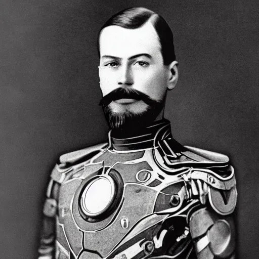 Prompt: tsar nicholas ii as iron man, historical photograph, highly detailed, full length portrait, photorealistic face, hd