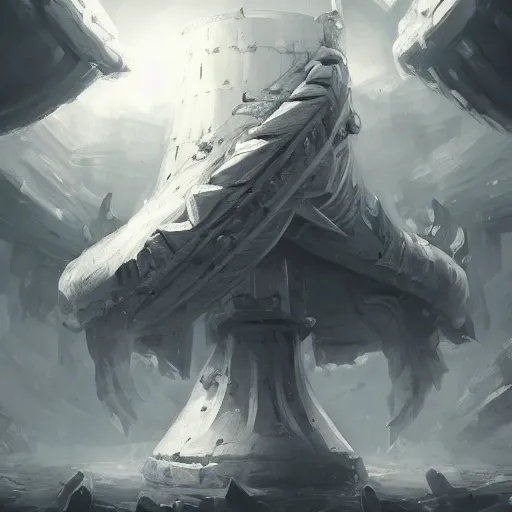 Image similar to a giant white chess pawn piece, chess pawn, chess pawn, chess pawn, chess pawn, chess pawn, battlefield background, bright art masterpiece artstation. 8 k, sharp high quality artwork in style of jose daniel cabrera pena and greg rutkowski, concept art by tooth wu, hearthstone card game artwork, chess pawn