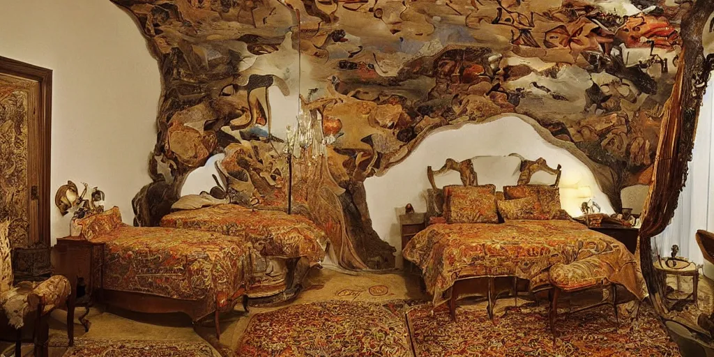 Image similar to a cozy bedroom decorated by Salvador Dali, detailed, high resolution, wow!, intricate