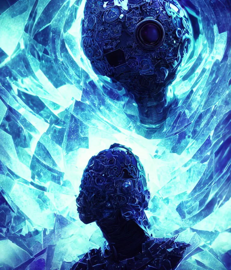 Image similar to impressive ominous front!! shot photo of a court jester character fine portrait fine portrait mesmerizing fractal hyper cubes platinum cracked dark future hyper dimensional space galactic crystal nebula edges elegant detailed intricate concept artstation sharp focus ray tracing cinematic masterpiece temporal corruption beeple wlop germ 8 4 k scifi glossy hyper realistic illustration canon eos r 3 fujifilm x - t 3 0 sony alpha a 6 6 0 0