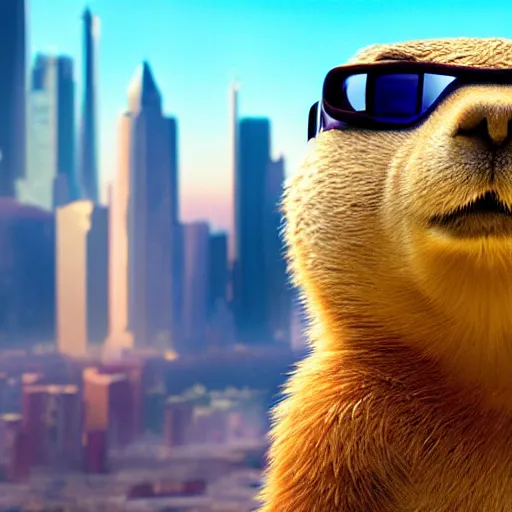 Image similar to the coolest prairie dog in the world, pixar animation, cyberpunk