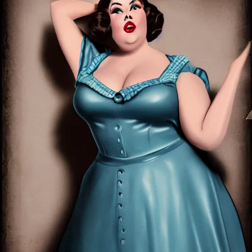 Prompt: coy chrissy metz in the style of 1 9 5 0 s pinups by warren louw, realistic, ultra detailed, unreal engine, octane render, 8 k resolution, trending on artstation