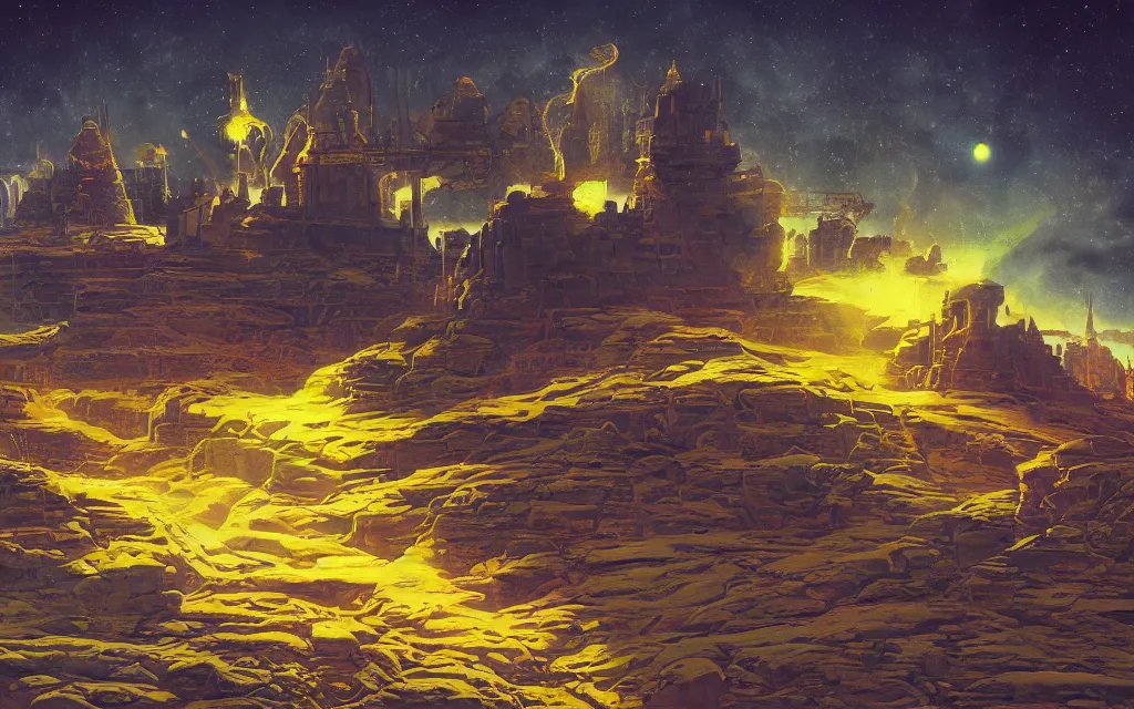 Image similar to artwork in the style of finnian macmanus and in the style of chesley bonestell.