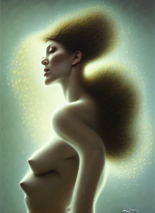 Image similar to dancing woman exploding to sponce, spores, pollum, aesthetic, fine art, intricate, elegant, highly detailed, realistic hair, centered, digital painting, art station, conceptual art, soft, sharp focus, illustration, artwork, artgerm, tomasz alen kopera, peter mohrbacher, donato giancola, wlop, boris vallejo