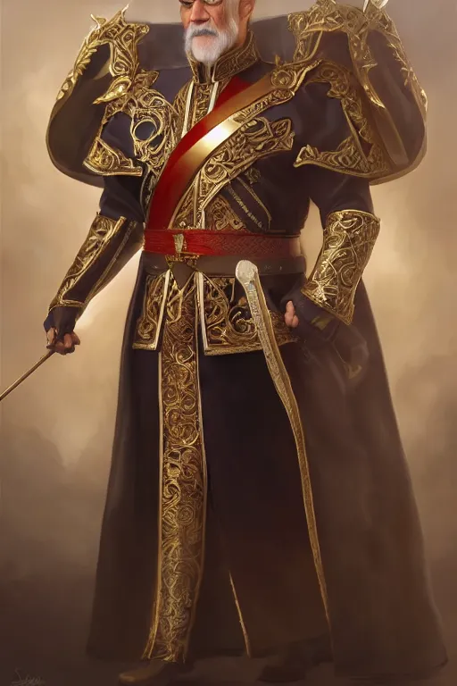 Image similar to full body photo of a older man wearing a regal king outfit in the style of stefan kostic, realistic, sharp focus, 8k high definition, insanely detailed, intricate, elegant, art by stanley lau and artgerm