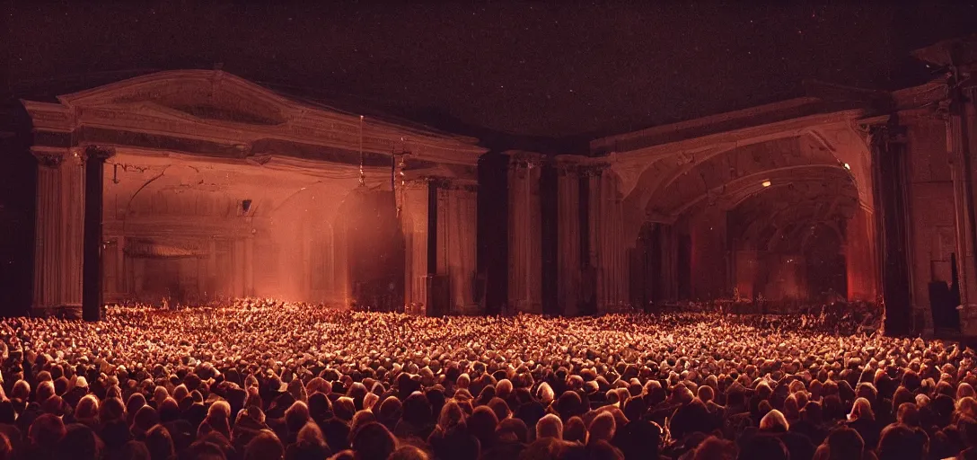 Image similar to a very high resolution image from a new movie. a beautiful concert during the night. photorealistic, photography, directed by stanley kubrick