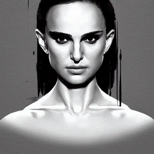 Prompt: natalie portman, gigachad black and white trending on artstation, painted by greg rutkowski